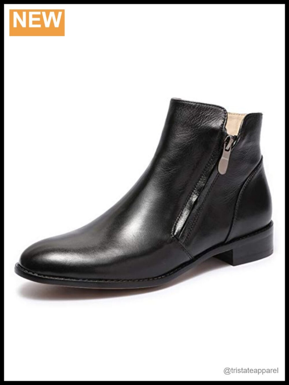 Womens Leather Ankle Boots Dual Zippers Low Heel Short Booties